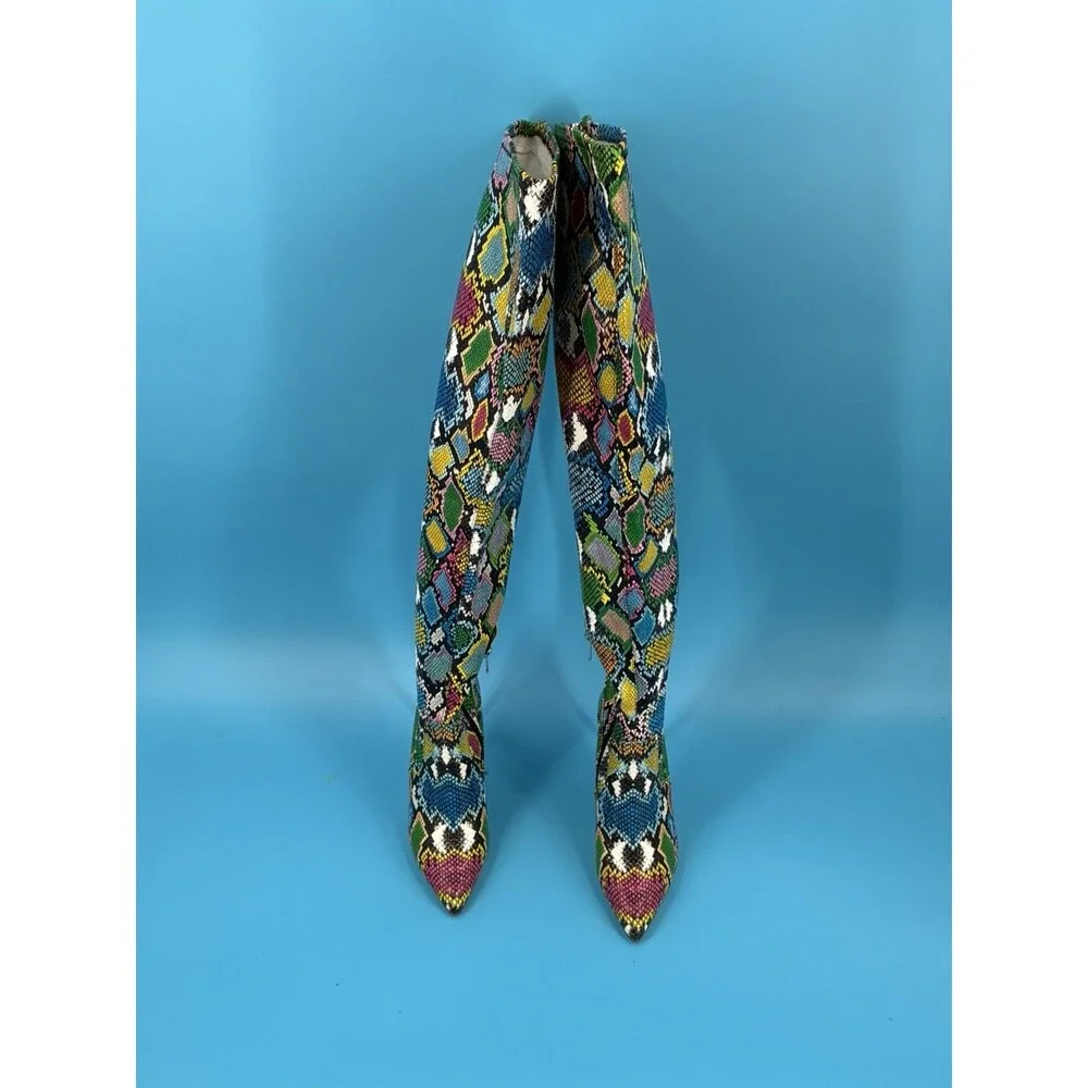 Steve Madden Vava Women’s 7.5 Multicolor Snakeskin Thigh High Stiletto Boots